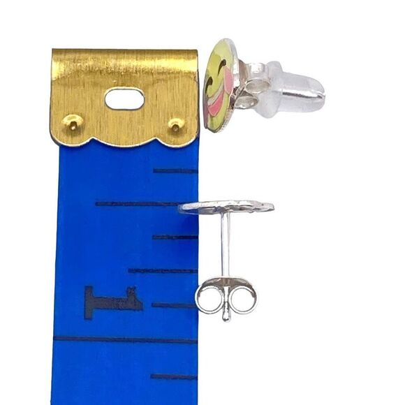 Tears of Joy Emoji Stud Earring Set 925 Sterling Silver Push Back Epoxy - Picture 4 of 4